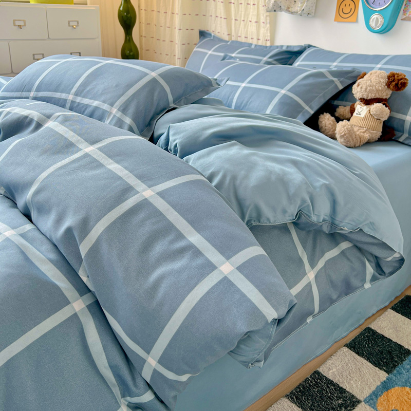 4 STKS Lichtblauw Raster Bedde - Linen Duvet Cover recensie en prijs