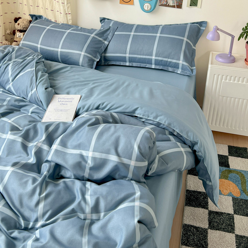 4 STKS Lichtblauw Raster Bedde - Linen Duvet Cover recensie en prijs